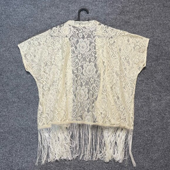 Becool Womens Bajee Collection Shrug Shaw Off White Floral Cap Sleeve Fringe SM - Picture 3 of 7